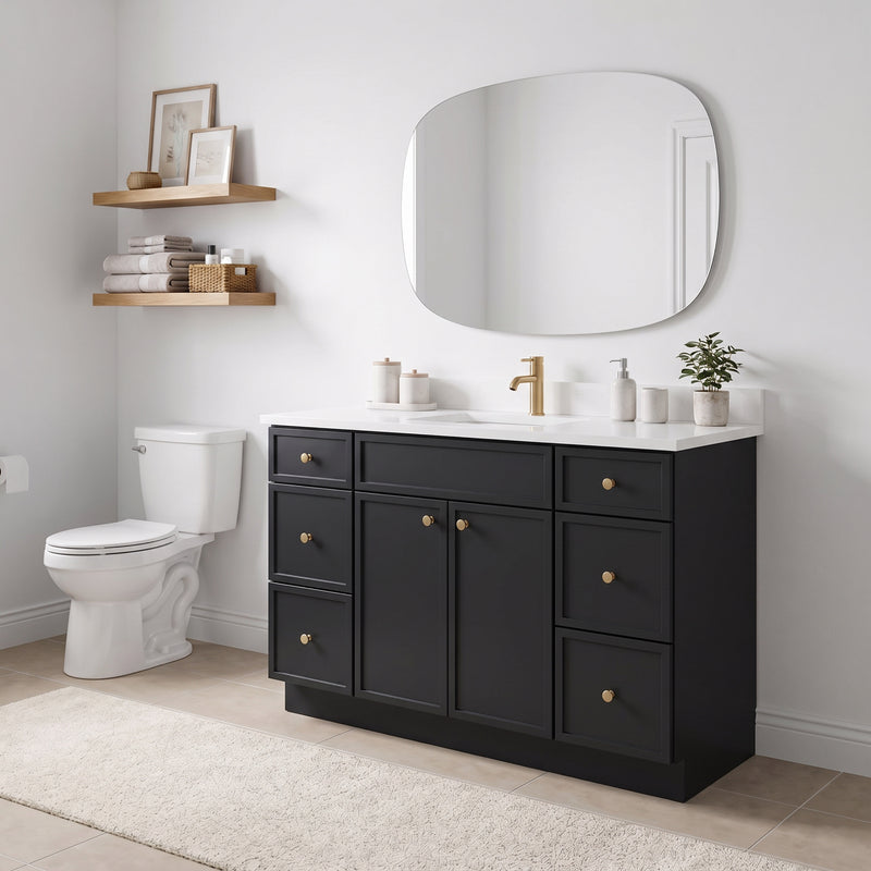 48" Black Slim Shaker Vanity with Pure White Quartz Top