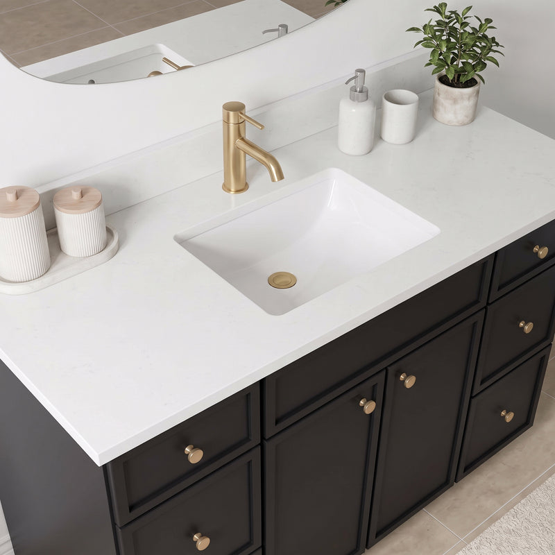 48" Black Slim Shaker Vanity with Pure White Quartz Top