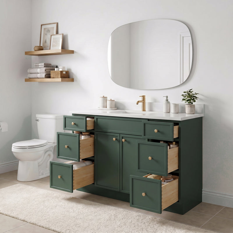 Forest Green Slim Shaker Vanity — Oakline Cabinets