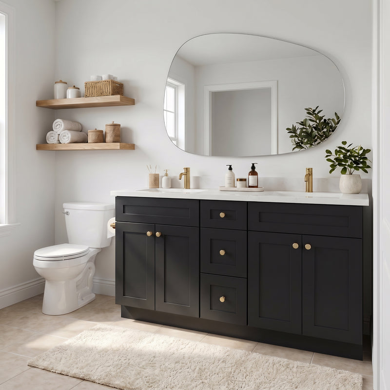 60" Black Slim Shaker Double Vanity with Pure White Quartz Top