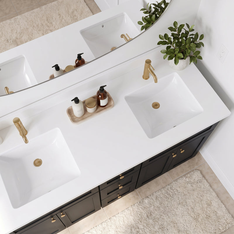 60" Black Slim Shaker Double Vanity with Pure White Quartz Top