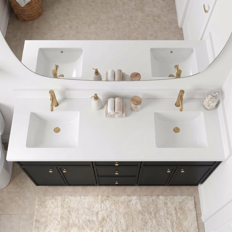 72" Black Slim Shaker Double Vanity with Pure White Quartz Top