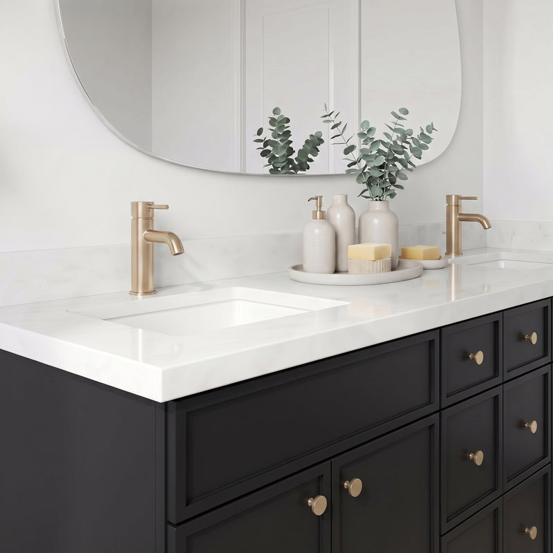 84" Black Slim Shaker Vanity — 6 Drawers with Pure White Quartz Top