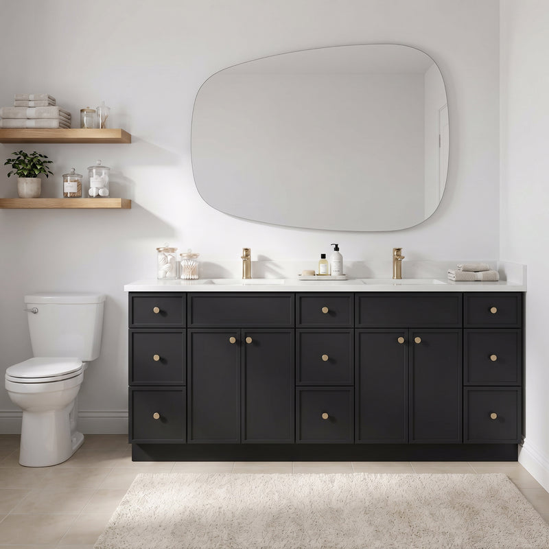 84" Black Slim Shaker Vanity — 9 Drawers with Pure White Quartz Top