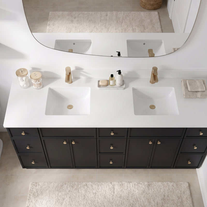 84" Black Slim Shaker Vanity — 9 Drawers with Pure White Quartz Top