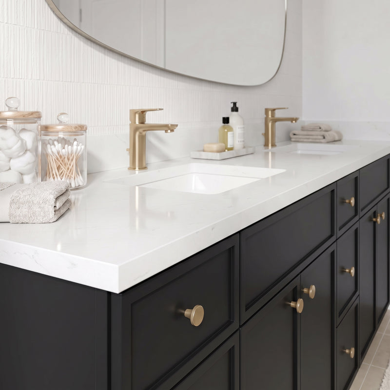 84" Black Slim Shaker Vanity — 9 Drawers with Pure White Quartz Top