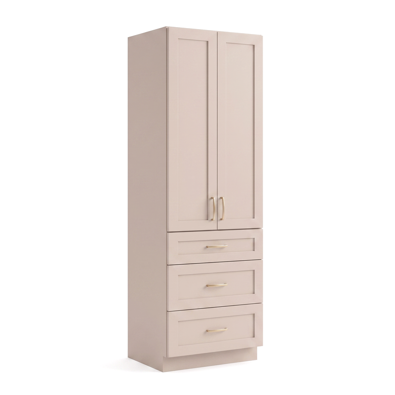 Taupe linen tower — left angle
