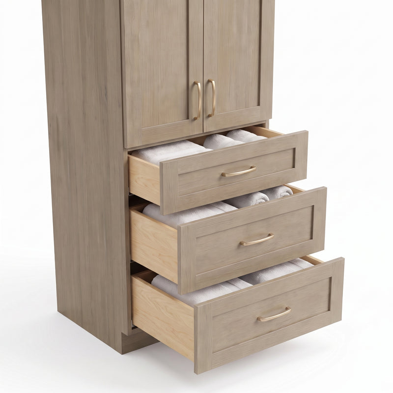 Willowdale Linen Tower Cabinet open drawers