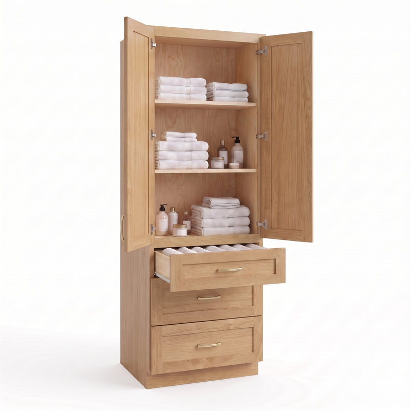White oak linen tower open all