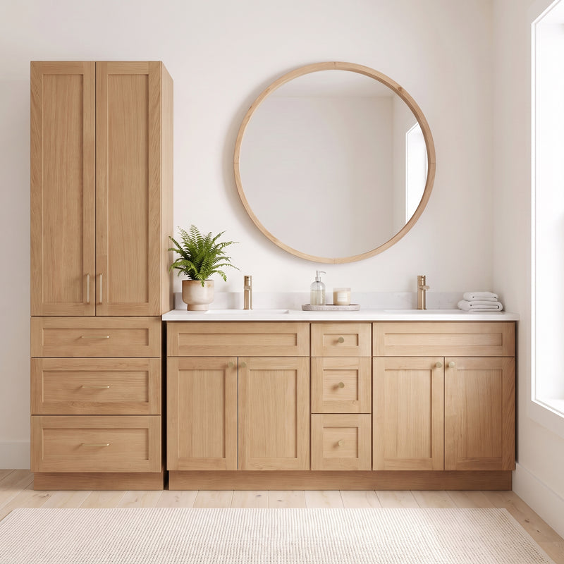 White oak linen tower front interior