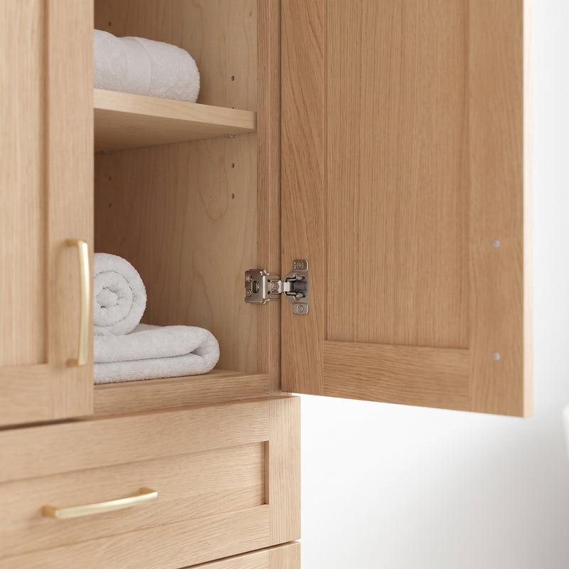 White oak linen tower closeup open